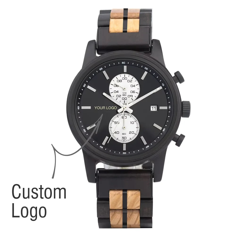 Wooden Men's Watch BOBOBIRD New Top Japanese Miyota Wristwatch Sports Chronograph Calendar Custom Gift Box Relogio Masculino