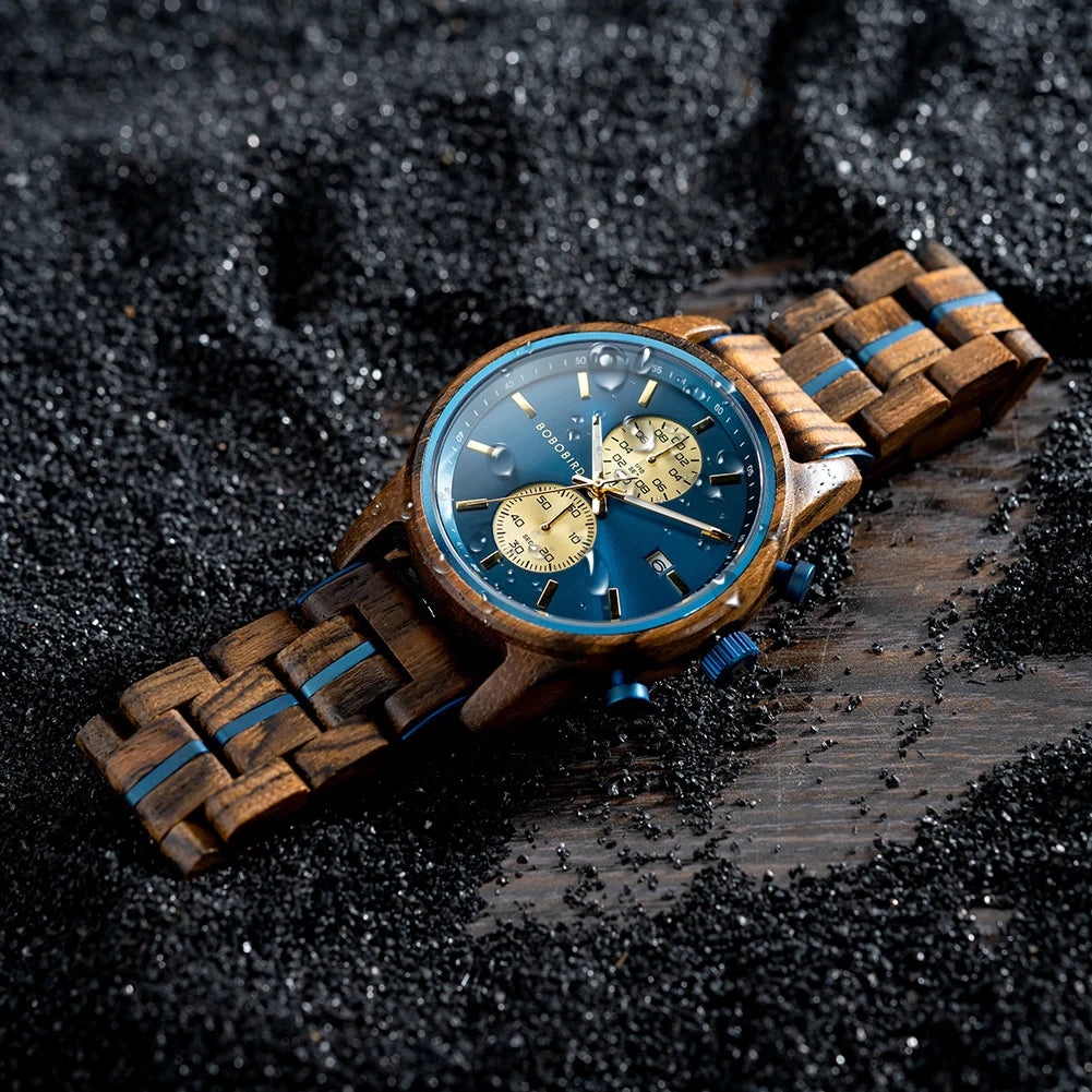 Wooden Men's Watch BOBOBIRD New Top Japanese Miyota Wristwatch Sports Chronograph Calendar Custom Gift Box Relogio Masculino