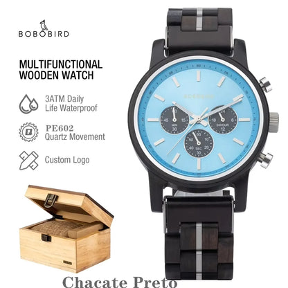 Wooden Men's Watch BOBOBIRD New Top Japanese Miyota Wristwatch Sports Chronograph Calendar Custom Gift Box Relogio Masculino