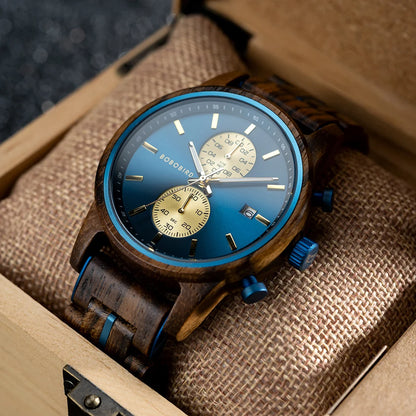 Wooden Men's Watch BOBOBIRD New Top Japanese Miyota Wristwatch Sports Chronograph Calendar Custom Gift Box Relogio Masculino