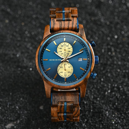 Wooden Men's Watch BOBOBIRD New Top Japanese Miyota Wristwatch Sports Chronograph Calendar Custom Gift Box Relogio Masculino