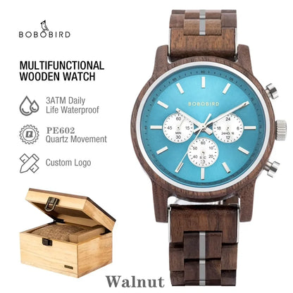 Wooden Men's Watch BOBOBIRD New Top Japanese Miyota Wristwatch Sports Chronograph Calendar Custom Gift Box Relogio Masculino
